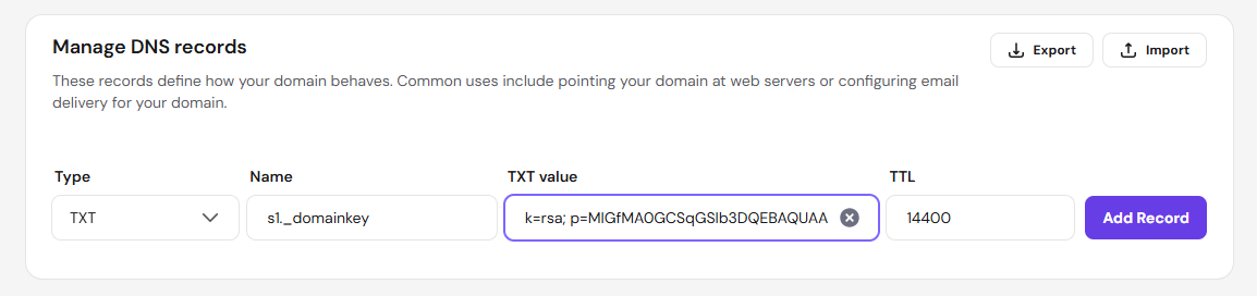 dkim record configuration